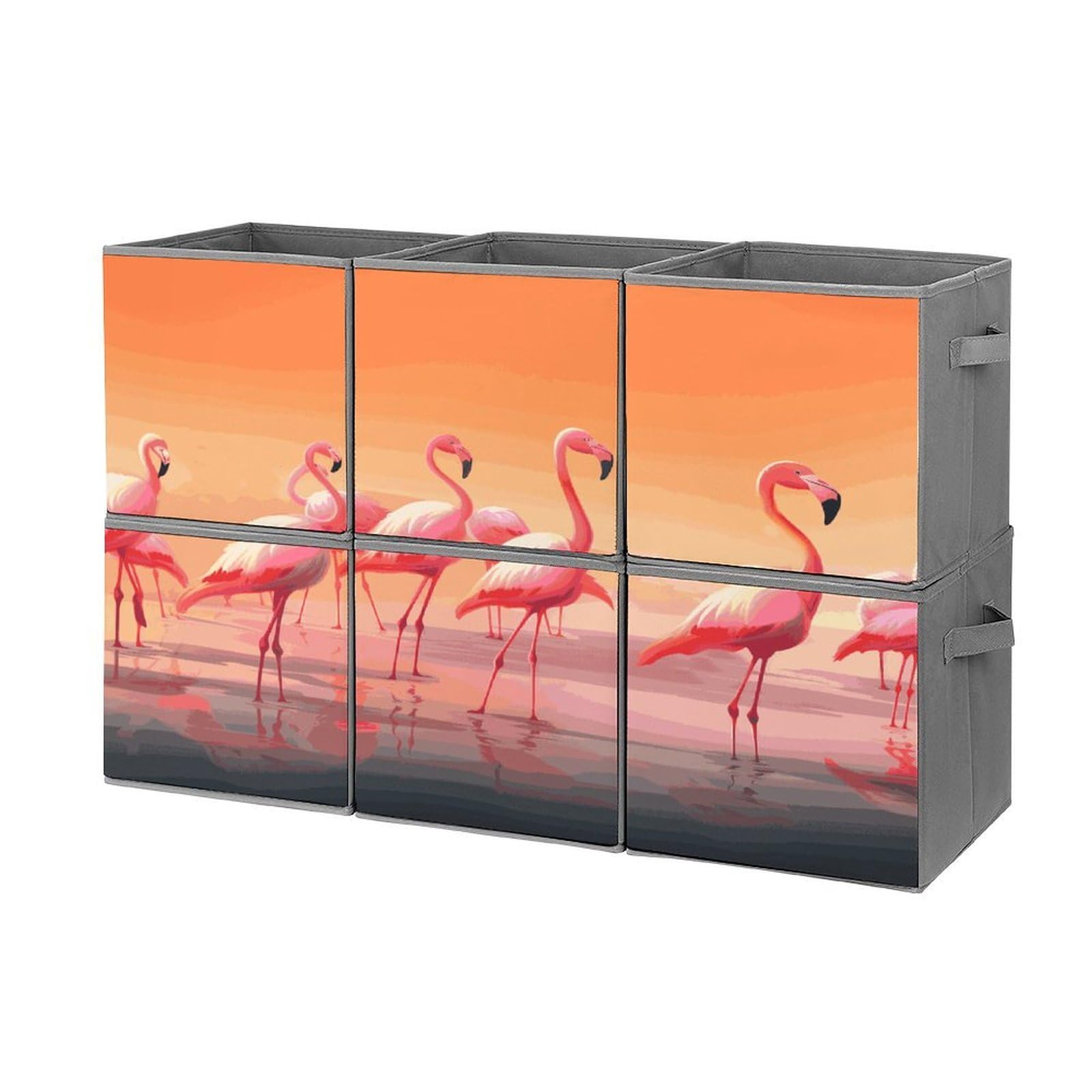 Btcowzrv Style A Flock Of Flamingos Storage Cubes, 6 Pack Oxford Fabric Foldable Collapsible Bins With Handles, Cubby Storage Baskets Boxes For Closet Shelves Office Organization