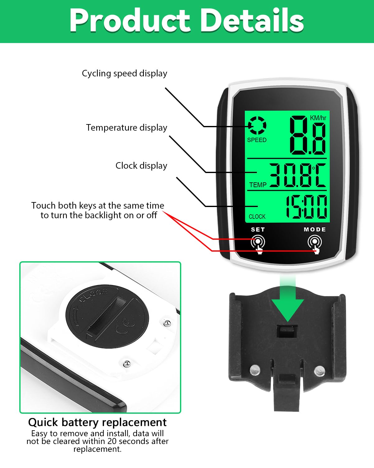 Licznik rowerowy, konwertery rowerowe z podświetlanym wielofunkcyjnym wyświetlaczem LCD, 19 funkcji, wodoszczelność IP65, komputer rowerowy, automatyczne uruchamianie/wyłączanie, licznik kilometrów