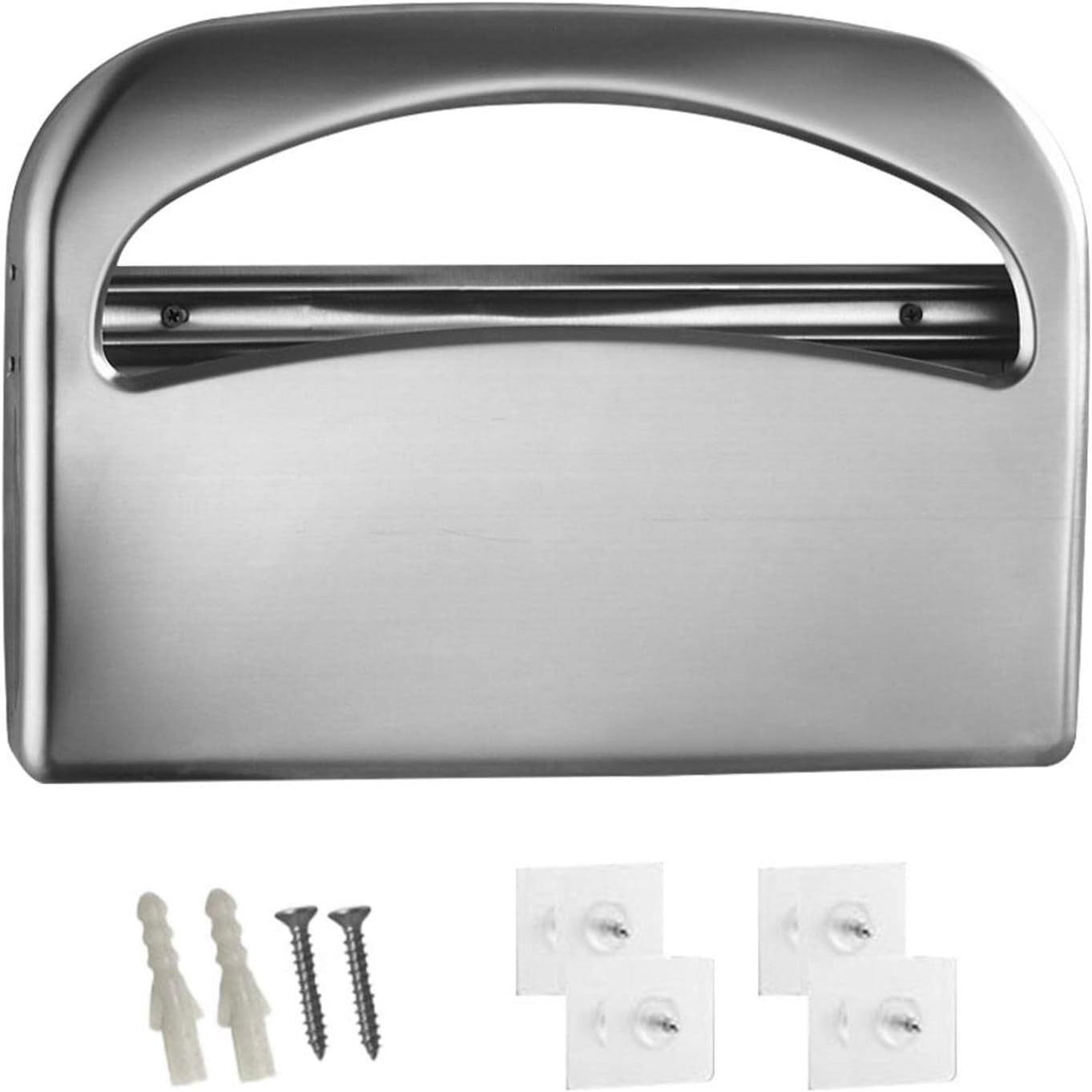 CALIDAKA Toilet Seat Covers Dispenser,Wall Mounted Stainless Steel Toilet Seat Cover Holder,Half Fold Toilet Seat Cover Dispenser Wall Mount,No Drill,for Commercial and Residential Use(Silver)