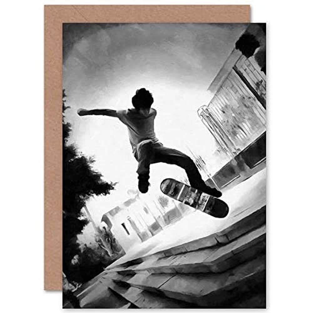 Artery8 Skateboarder Trick Greeting Card - Grey
