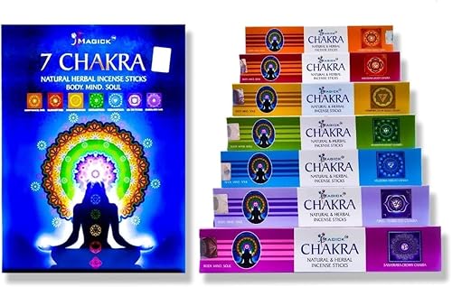 Divine Magick 7 varillas de incienso de chakras de 0.51 onzas x 7 paquetes de fragancia para dormitorio, meditación de adoración, lo mejor para