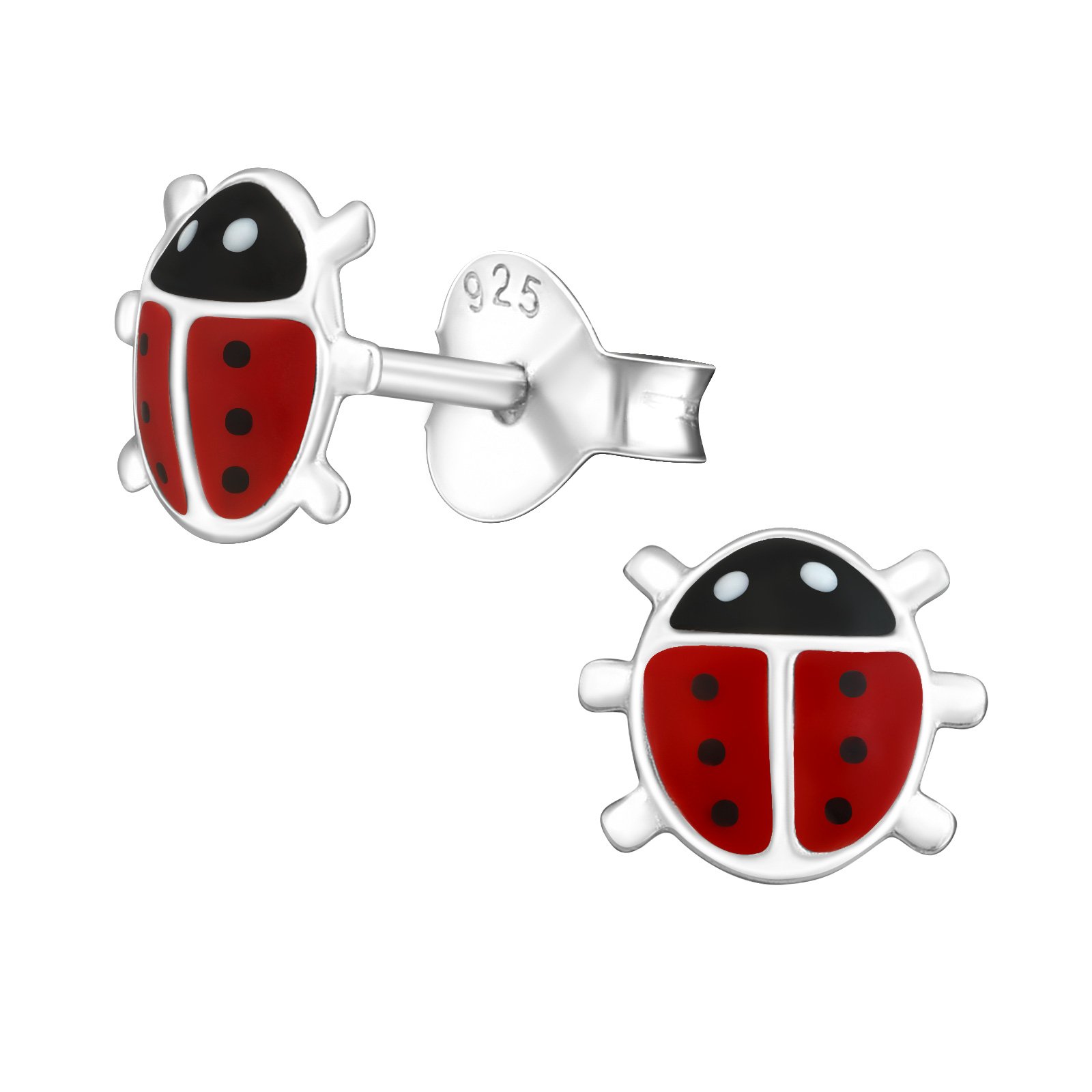 LaimonsPendientes infantiles para niña, diseño de mariquita, 6 mm, con acabado de plata de ley 925
