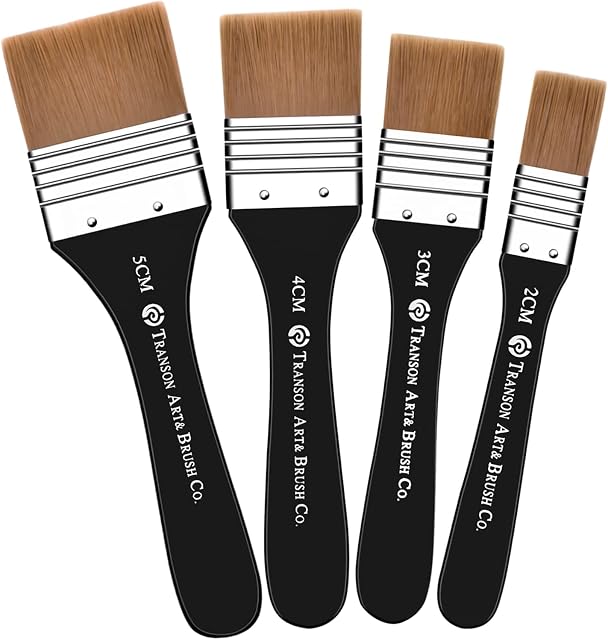 4 Pieces Acrylic Paint Brushes Set Large Flat Paint Brushes Nylon Hair Oil Brushes Professional Watercolour Paint Brushes for Beginners Artists Oil Paintings Watercolor Gouache (2/3/4/5 cm)