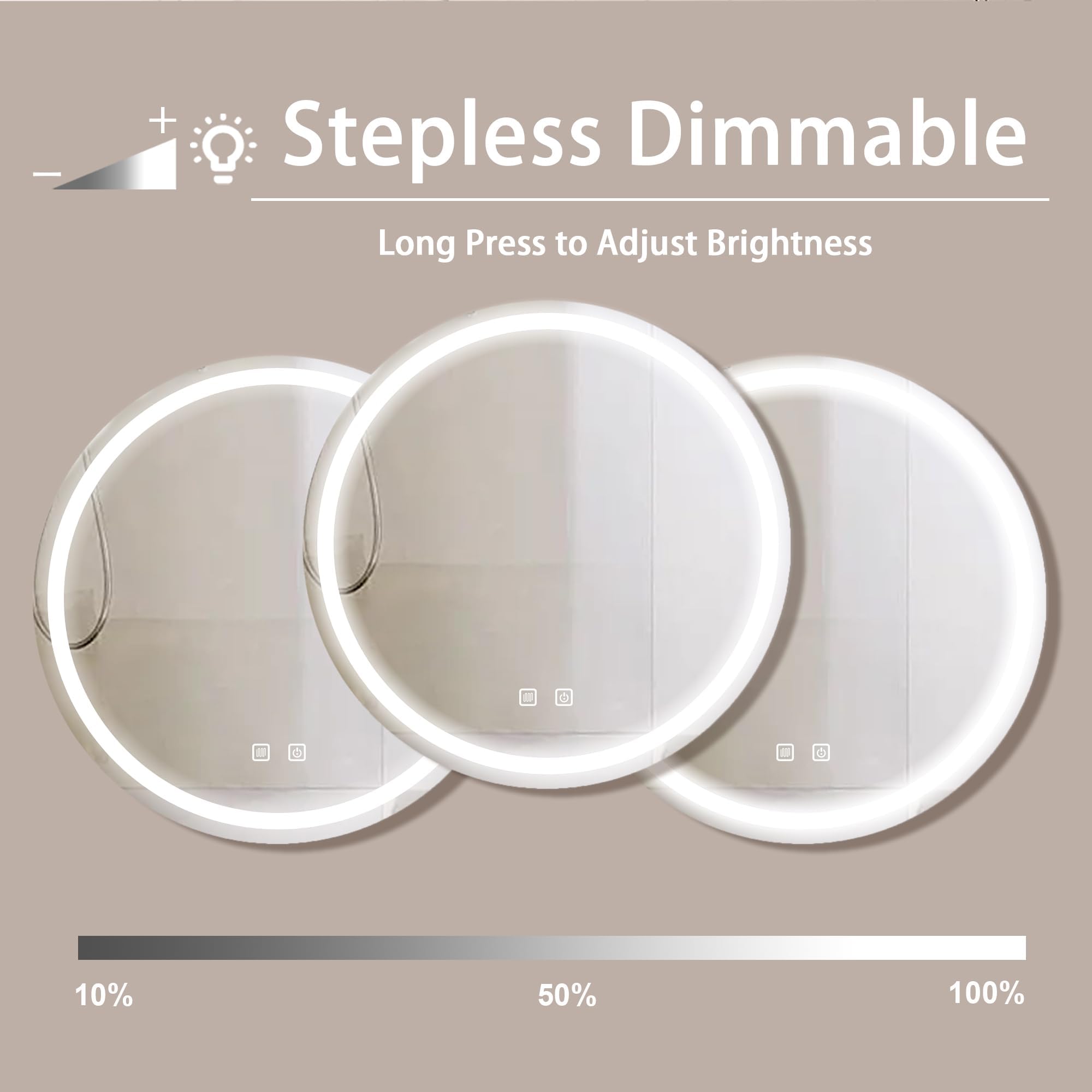 Espejo de Baño LED con Iluminación,Espejo Redondo con Iluminación,Espejo de Pared para Baño,3 Colores de Luz Regulables,Espejo de Baño con Interruptor Táctil y Antivaho,3000K-10000K (60cm)
