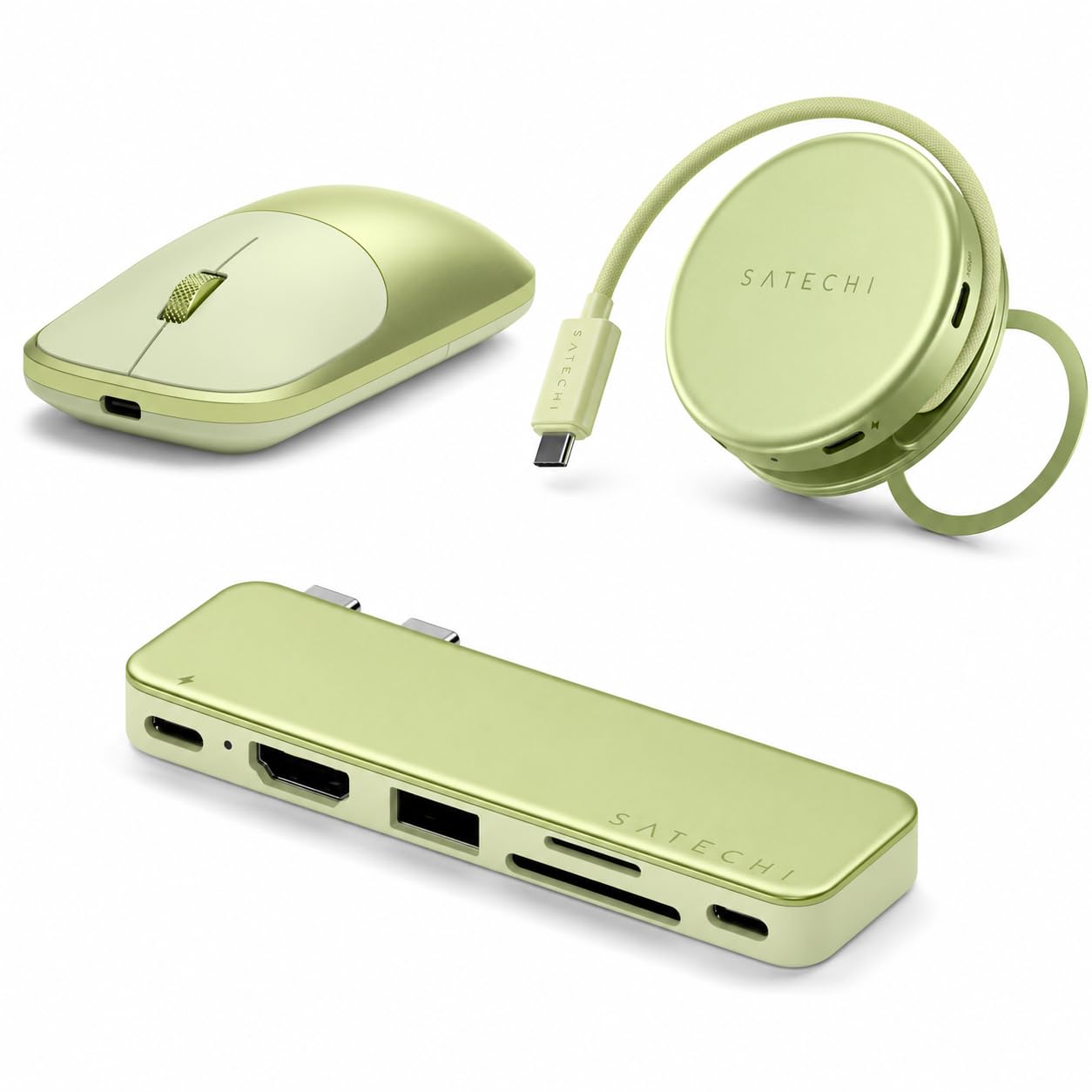 Satechi Bundle Mouse Wireless Slim EX, Hub USB-C OntheGo 5 in 1 e Hub USB-C Snap 6 in 2 (Giallo Agrume) Bundle