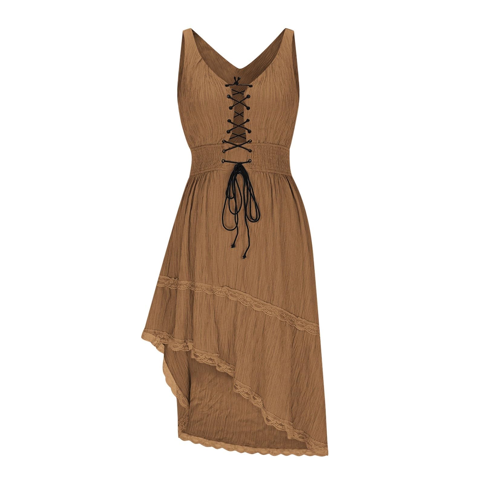 Robe Retro à Col en V et Manches Courtes pour Femmes Vintage Western Country Robes Décontractée Robe de Vacances Fête Grande Taille Gothique Jupe Deguisement Hippie Costume de Cowgirl