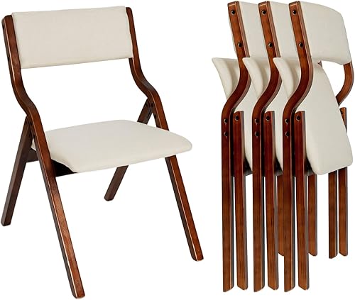 CangLong Juego de 4 sillas plegables acolchadas con marco de madera maciza, sillas de tela apilables y montadas para cocina, boda y fiesta, nogal +