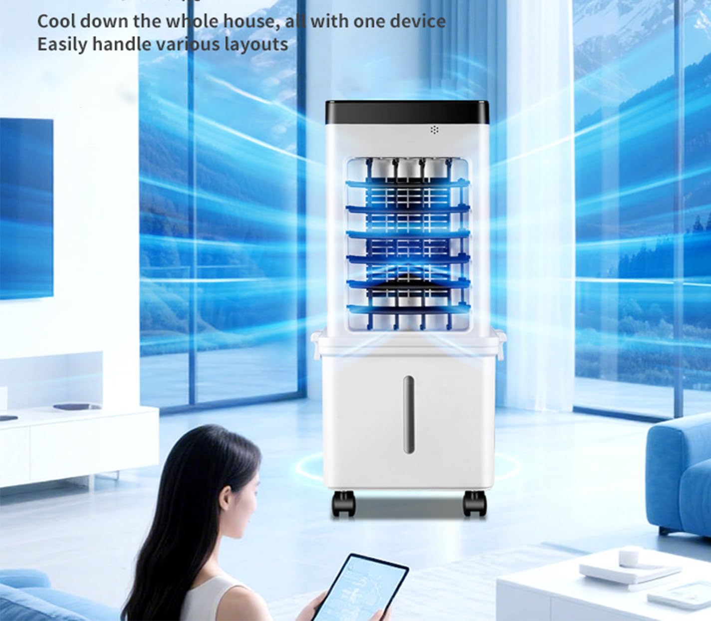 Raffrescatore D'aria Portatile Con Serbatoio Da 10l, Oscillazione Automatica, Timer, Telecomando E Controllo Touch