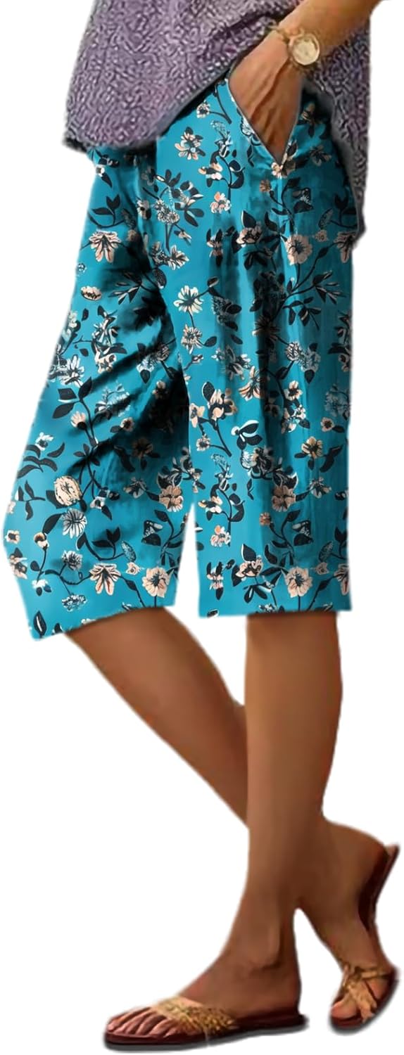 Trousers for Women 2025 Dressy Casual Printed Vintage Summer Trendy Breathable Lightweigh Comfortable Shorts
