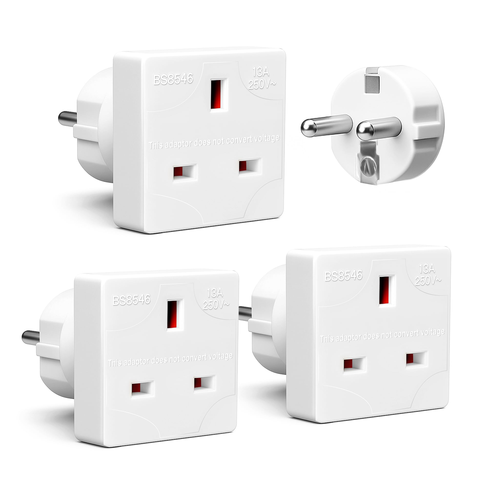 Desiretech - EU Travel Adaptor - 2 Pack - UK 3 Pin to EU 2 Pin Plug - 16A, 250V - Compact & Portable - CE Certified, Safe, Heat-Resistant - Travel Accessory for European Trips - White — view 8