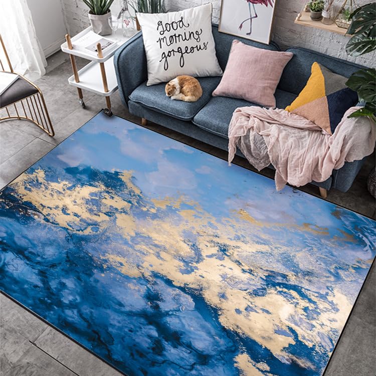 Tapis de salon 110x190 cm bleu abstrait et lavable en machine
