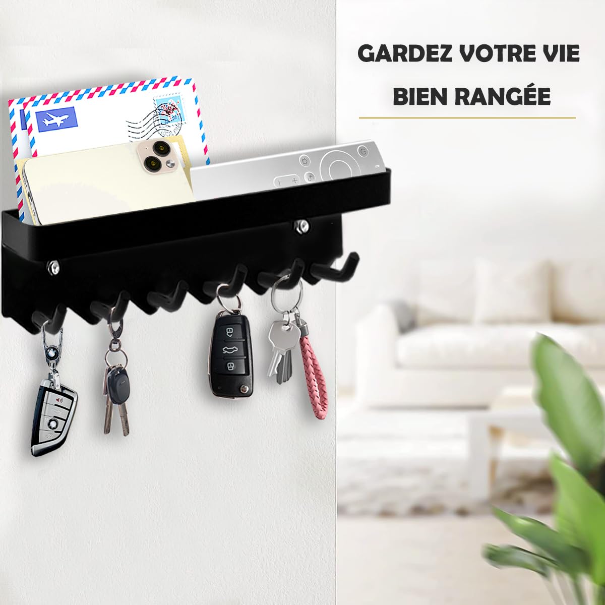 Gwezmxs Sleutelrekje Zwart Kitten, Sleutelhouder met 8 Haken, Self Adhesive Key Rack, Key Organizer Wall, Key Hangers for Wall