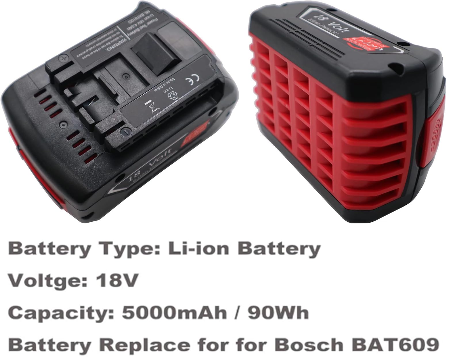 Bateria litowo-jonowa 18V 5A do narzędzi Bosch 18V, odpowiednia do bezprzewodowych baterii elektronarzędzi BAT609 BAT609G BAT610G BAT611 BAT612 BAT618 BAT618G BAT619 BAT619G CCS180B