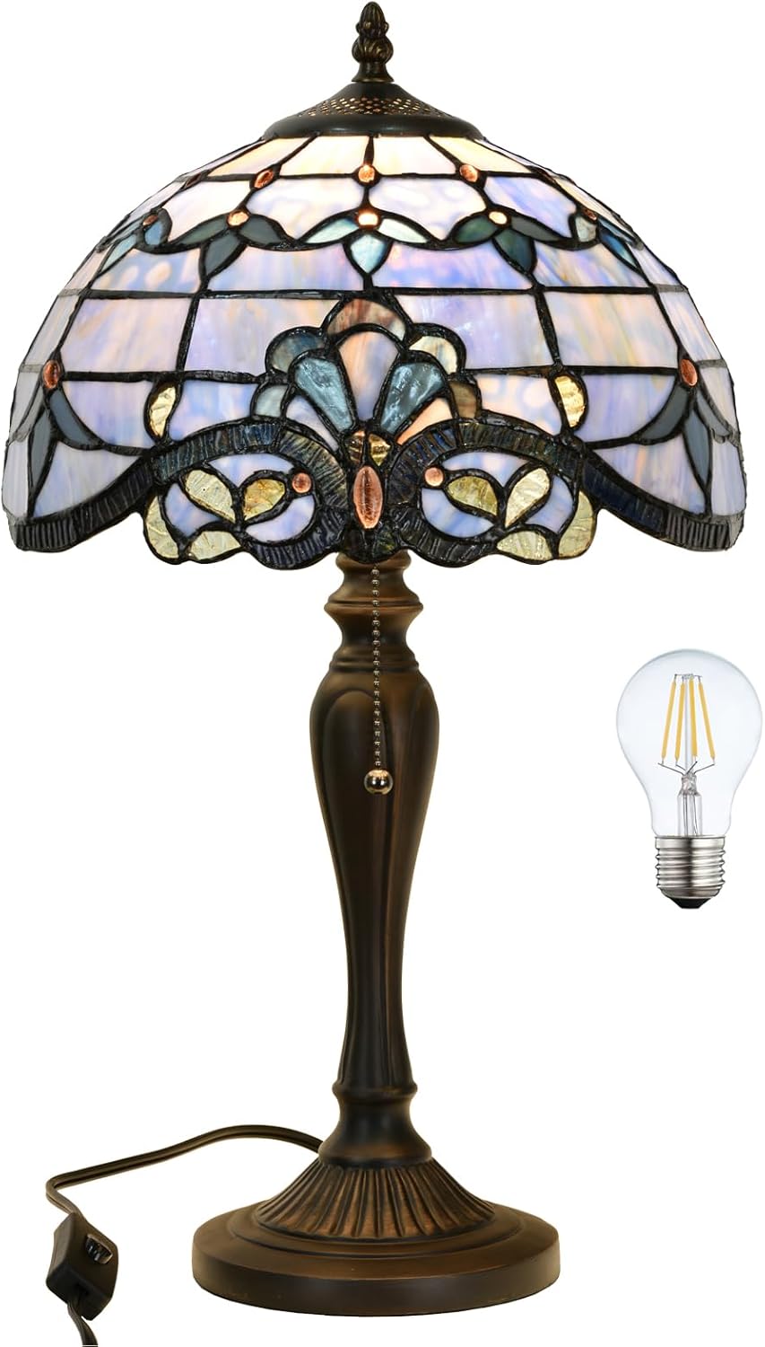 TL0015 Blue Baroque Tiffany Table Lamp Stained Glass Reading Desk Light 12 X 20 Inches for Bedroom Living Room, Handcrafted Artwork for Home Office, LED Bulb Included (Blue Baroque)