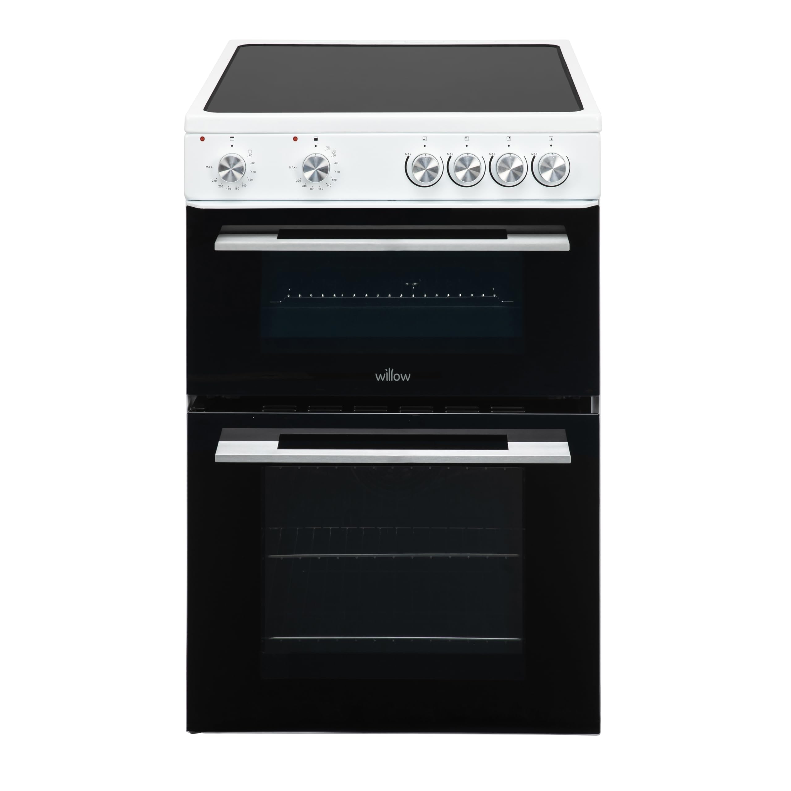 Willow WT60CCW 60cm Electric Cooker with Ceramic Hob, Twin Cavity, 31L Electric Grill, Freestanding - White
