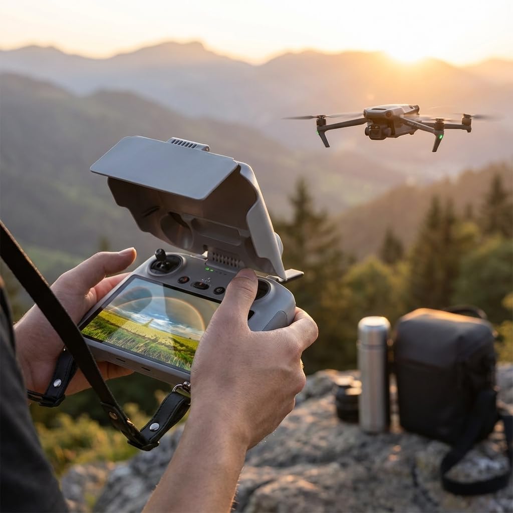 QWORK® Pare Soleil + Kit Longe Compatible avec DJI Mavic 4 Pro/Flip RC2 Contrôle à Distance
