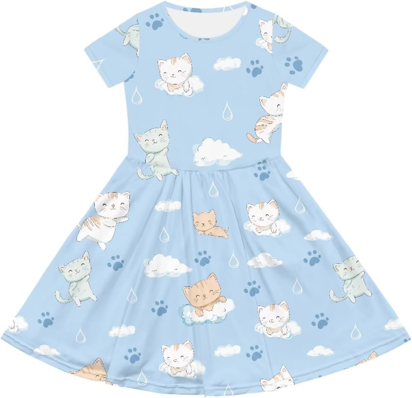 Toddler Girls Short Sleeve Dresses 2-14 Summer Dress Crewneck Beach Skirts