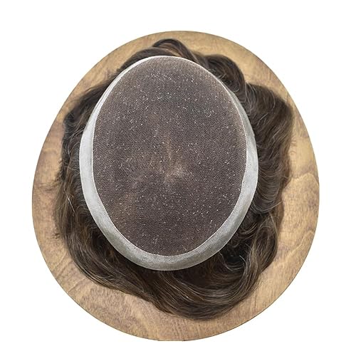 Miniatura 6 de Tupé para hombres, pieza de cabello humano real de encaje suizo para hombre, sistema de repuesto, piezas de cabello de poli transparente para