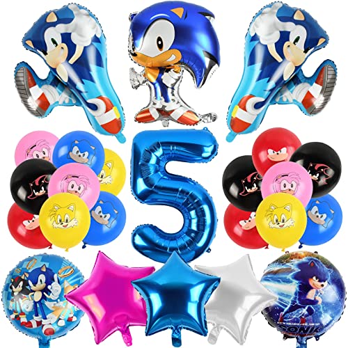 Globos Sonic, 5 er Sonic Foil Globos, Sonic The Hedgehog Fiestas Decoración, 5 año Decoracion...