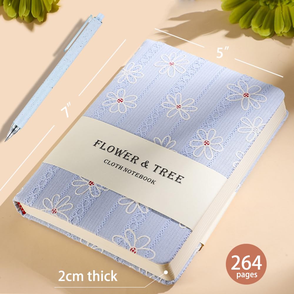 ipoul B6 Notebook, Flower Fabric Journal, Writing Notebook for Women 5x7 Lined Page & Sketchbook, Lay Flat, Hardcover - Image 2