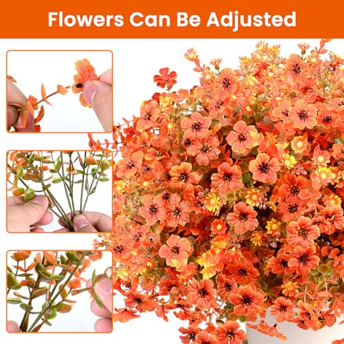 Artificial Fall Flowers Faux mums for Outdoor Indoor Garden Home Decoration, Faux Flower Daisy with Eucalyptus Leaves Fake Mums Plants Greenery Boxwood Porch Patio, 16 Bundles (Artificial Mums)