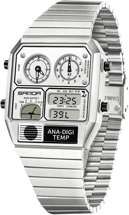 MASTOP Retro Square Digital Watch with Temperature Display
