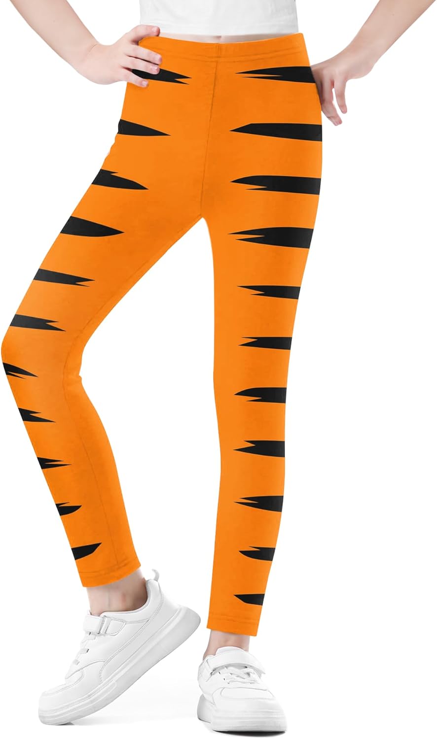 Girls Halloween Party Stretchy Tigoer Leggings Graphic Lightweight Sports Tights Orange & Black Stipes 13-14 Years