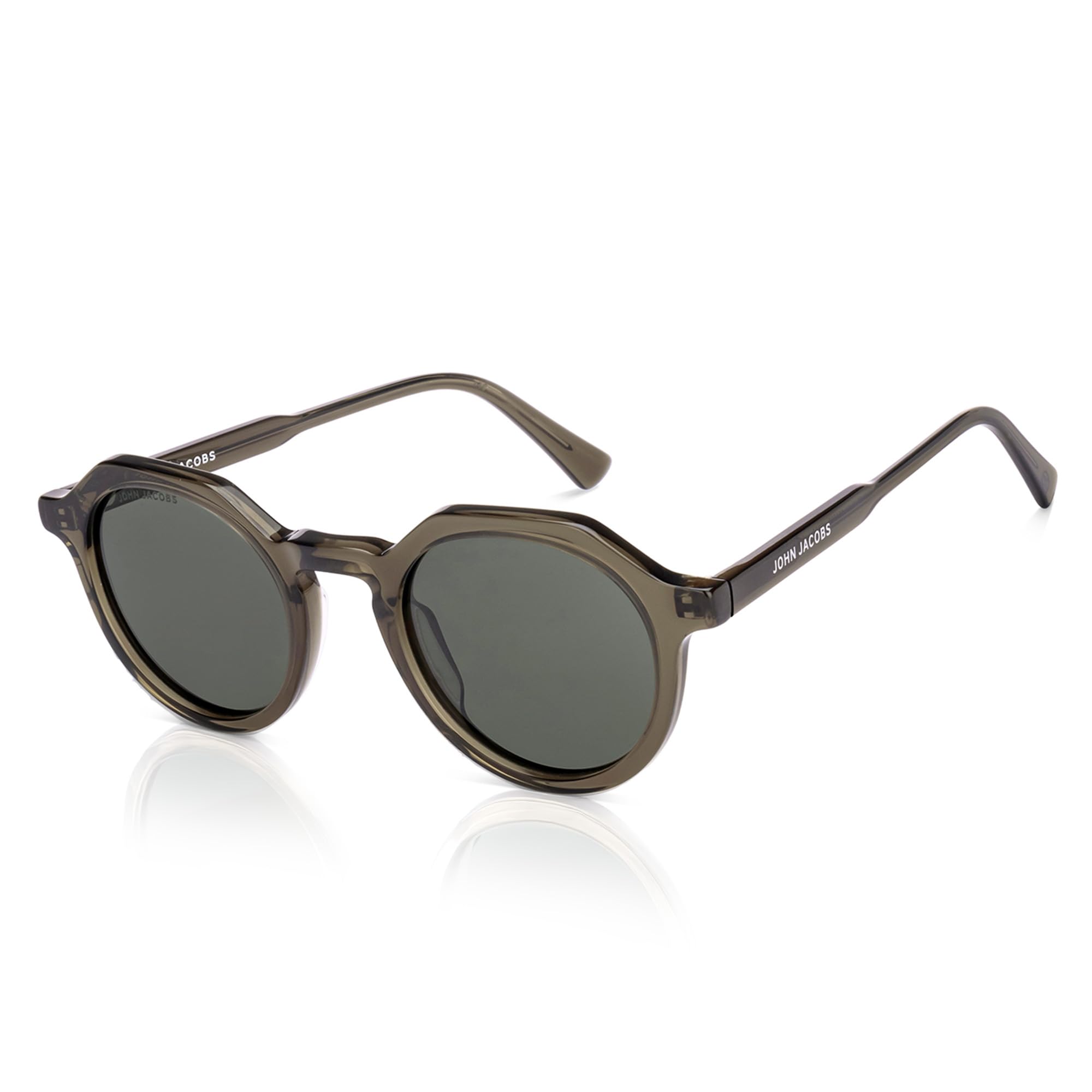 john jacobs ALI FAZAL Transparent Green - Green | Full Rim Round Stylish & Premium UV Protected Sunglasses | Acetate Lines | Polarized and 100% UV Protected | Men & Women | Wide | JJ S17343-picture-12