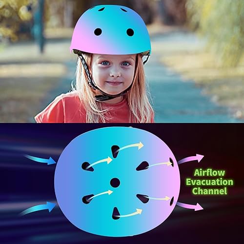 Vista 12 de Casco de bicicleta ajustable para niños pequeños con degradado de color para niños de 3-5-8-14 años + edades, casco de bicicleta para niños de 2 a 4