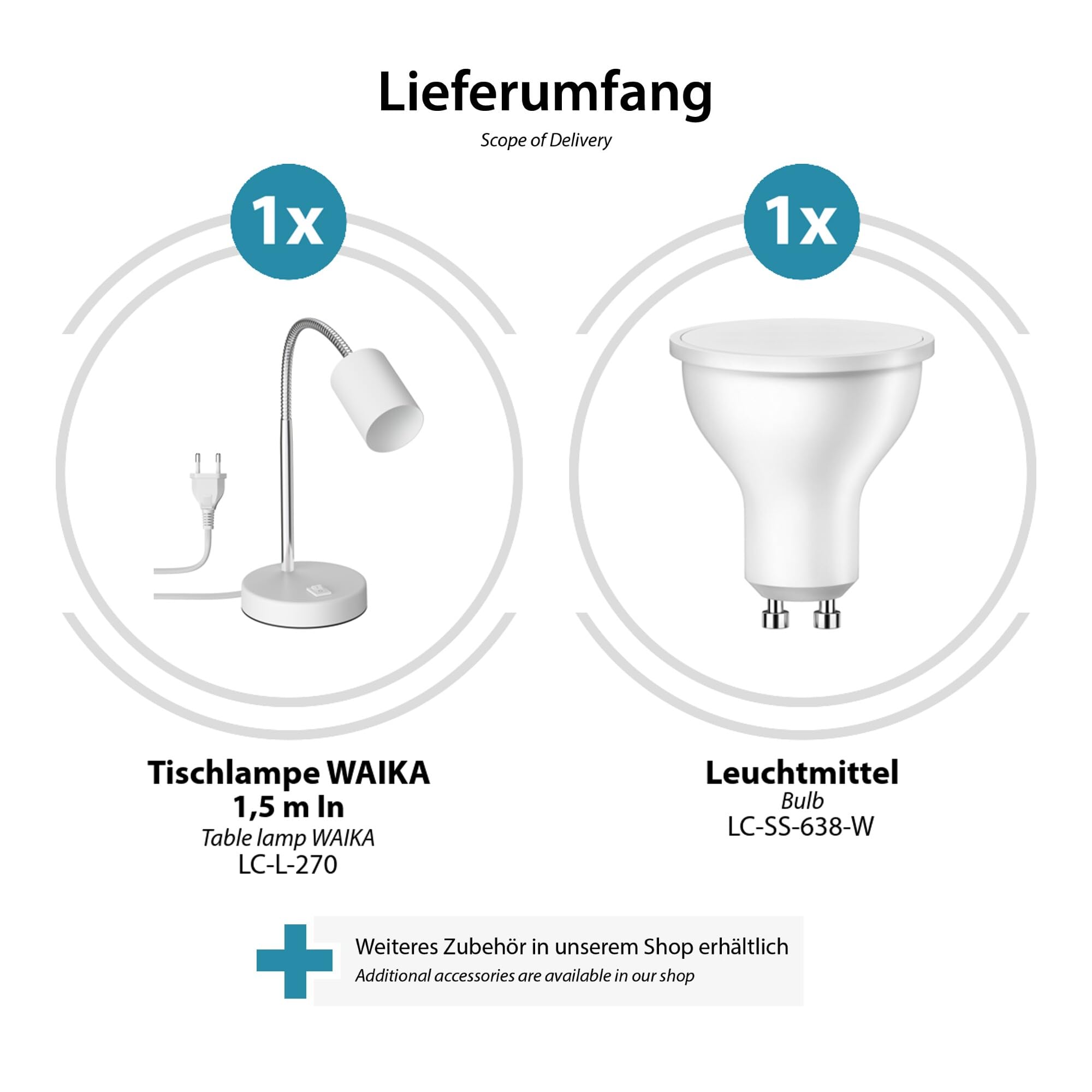 ledscom.de 2x lampada da tavolo WAIKA interruttore a collo d'oca bianco opaco Lampada LED bianca a 3 livelli di dimmerazione 609lm