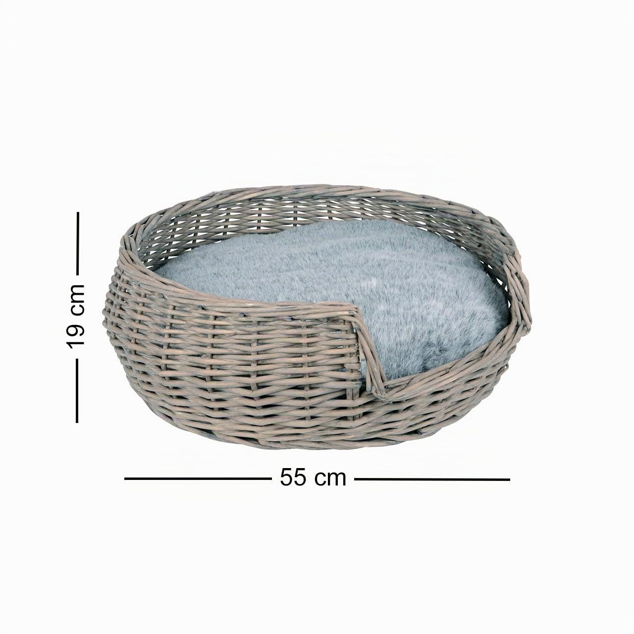 RM E-Commerce, cuccia per cani e gatti, in vimini con cuscino grigio, diametro 55 cm, per cani e gatti