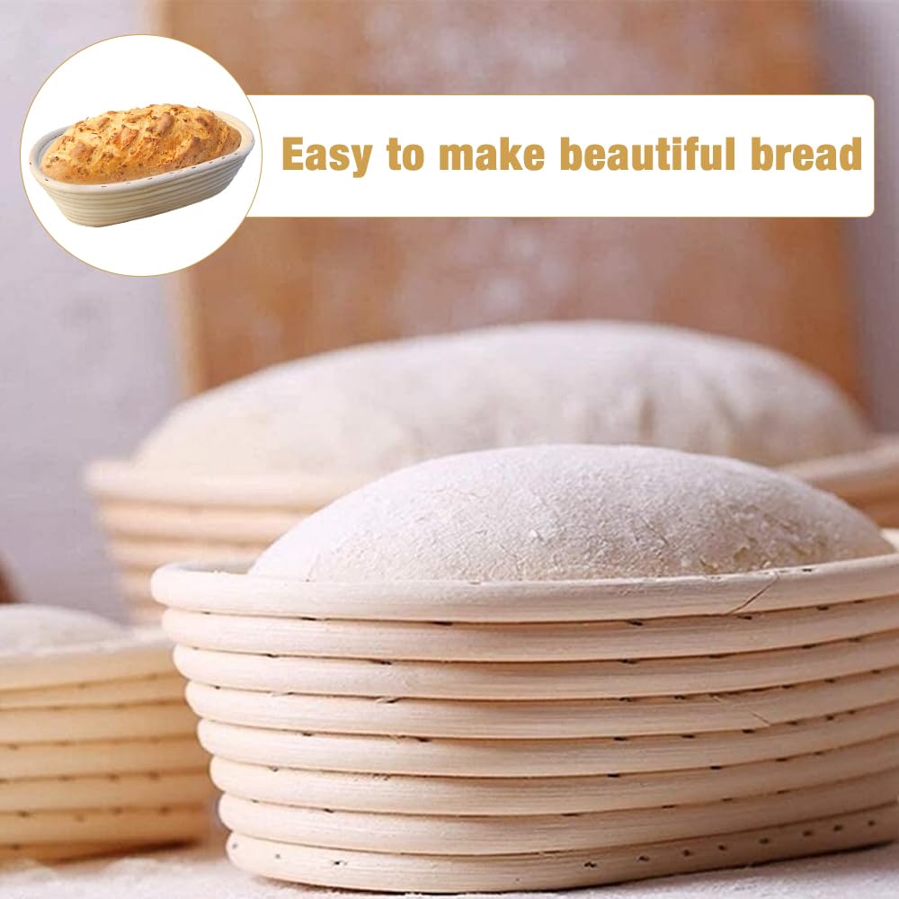 Lot de 2 paniers à pain ovales en rotin naturel de 25 cm, panier de levain avec doublure en tissu de lin, kit d'outils professionnels pour la fabrication de pain au levain