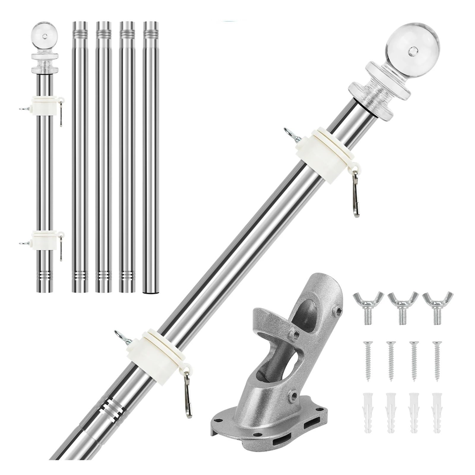 Clips de mât de drapeau réglables de 40 à 180 cm en acier inoxydable avec anneaux rotatifs pour bateau, yacht, camion, jardin, maison
