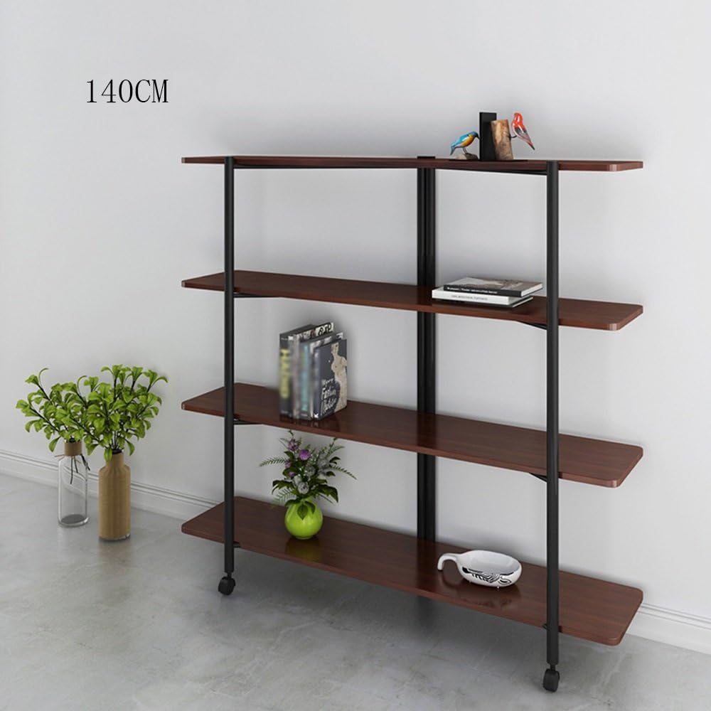 Magazine racks Magazine Newspaper Stand Mobile Bookshelf With Wheels Wood Shelf Incorporated Multifunction Cabinet Brown Natural White (Color : Brown, Size : 1.4m)