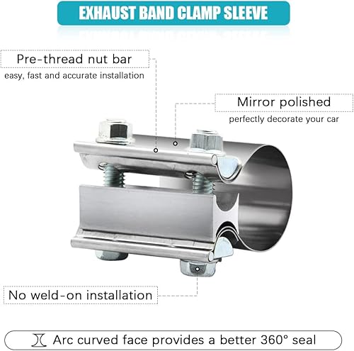 Miniatura 5 de Abrazadera de escape de 2.5 pulgadas y 2.5 pulgadas, acoplador de manguito de abrazadera de acero inoxidable de 1 12 pulgadas para tubos de escape,