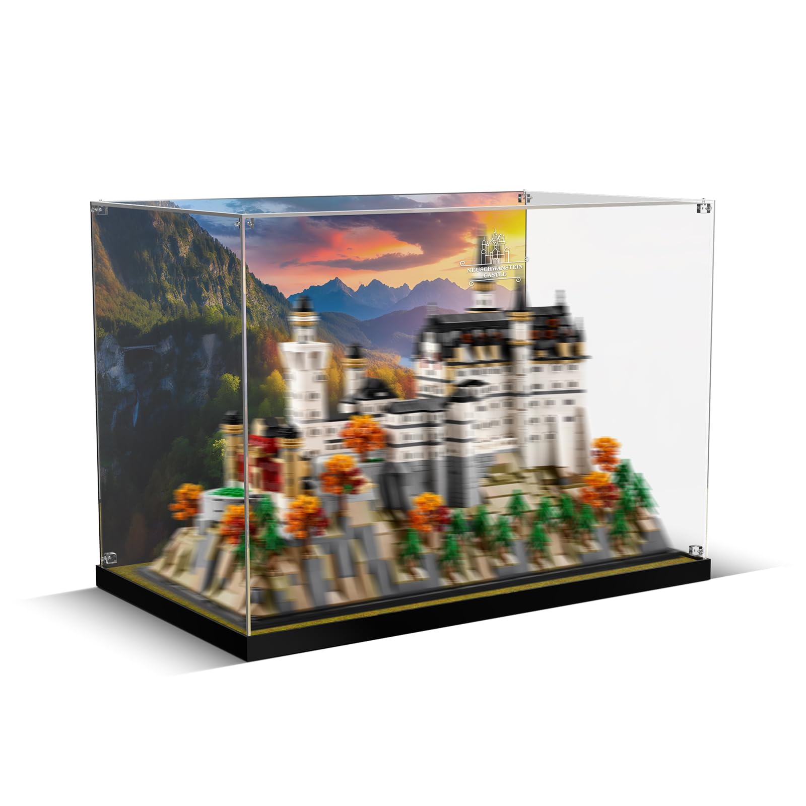 cooldac Acryl-Vitrine für Lego Schloss Neuschwanstein 21063, Transparente Acryl-Vitrine mit klarem Hintergrund, staubdicht Vitrine Kompatibel mit Bausteine Modell (Box nur, Keine Modelle)