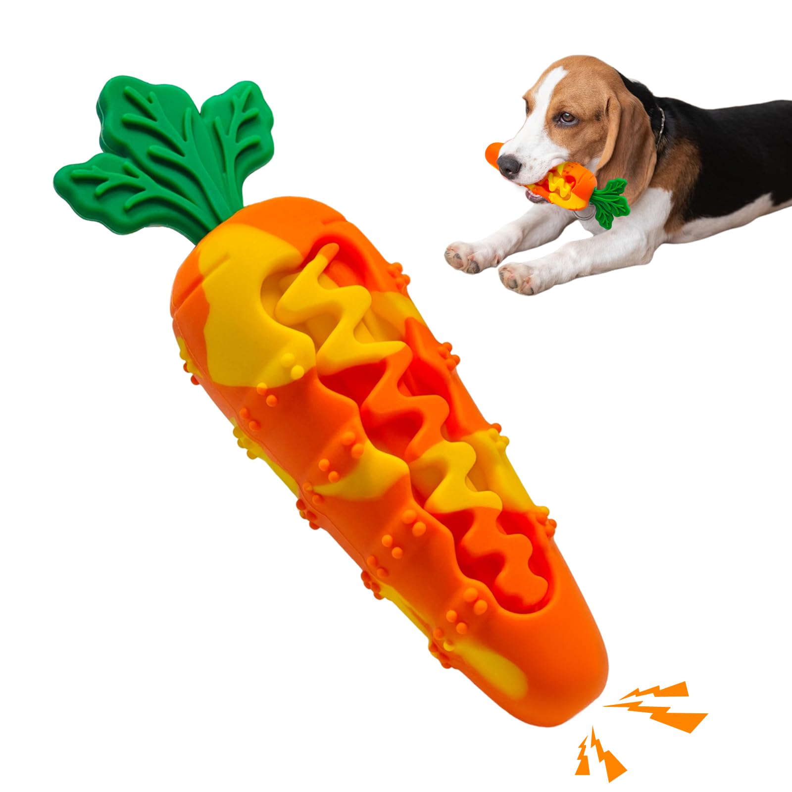 Pawvita Carrot Dog Toy That Keeps Dogs Busy | Silicone Treat Dispensing Squeaky Chew Toy | Teeth Cleaning & Mental Stimulation | for Small & Medium Dogs
