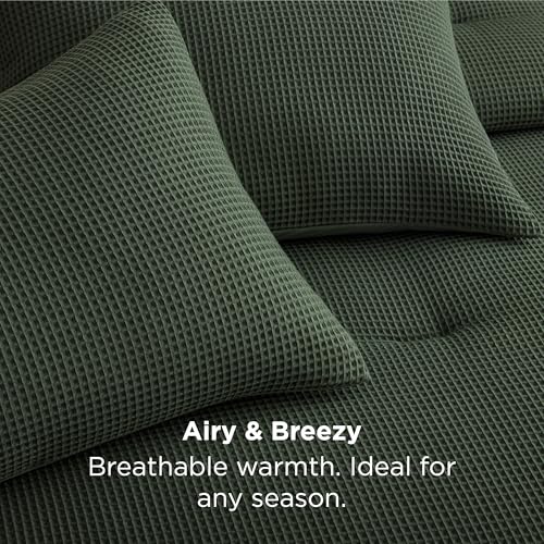 Image of Bedsure King Bed Comforter Set Oliver Green, Waffle Breathable Bedding Set, All Season Comforter with 3 Pieces, 1 Waffle Weave Comforter (104 inchx90 inch) and 2 Pillowcases (20 inchx36 inch)