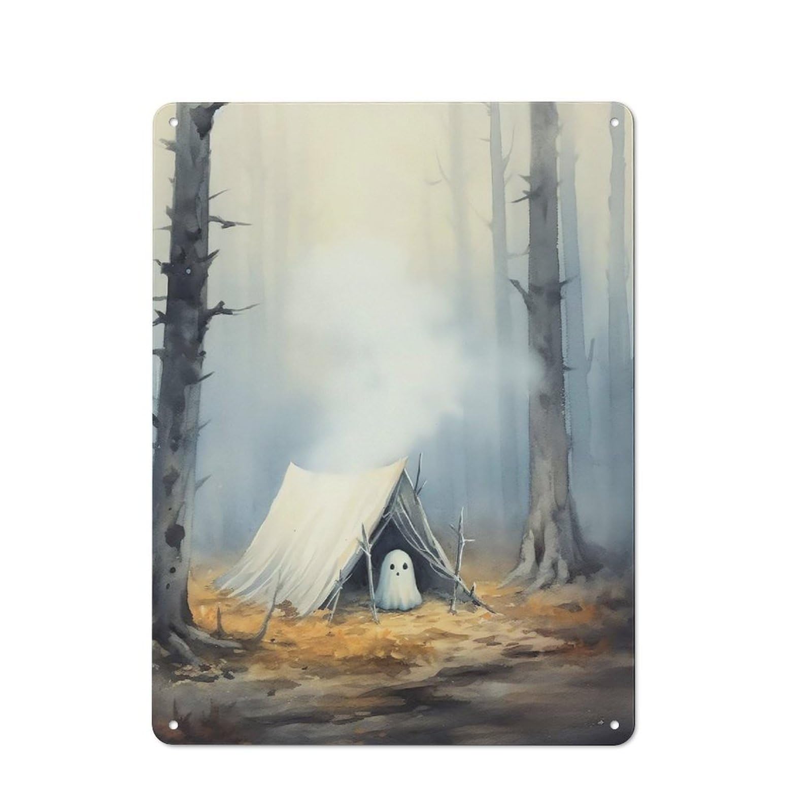 Junmoney Ghost Camping 40X30cm Rustic Metal Sign With For Hobby Room Or Studio, Metal Sign Decor For Hobby Rooms And Studios