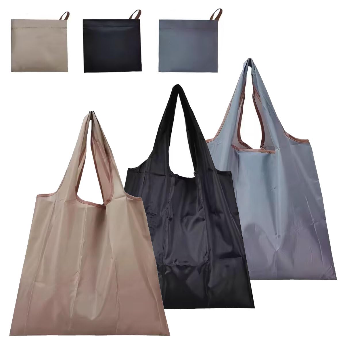 3Pcs Reusable Foldable Large Tote Grocery Bags Nylon Tote Shopping Bags with Handles for Fruit Vegetable Storage
