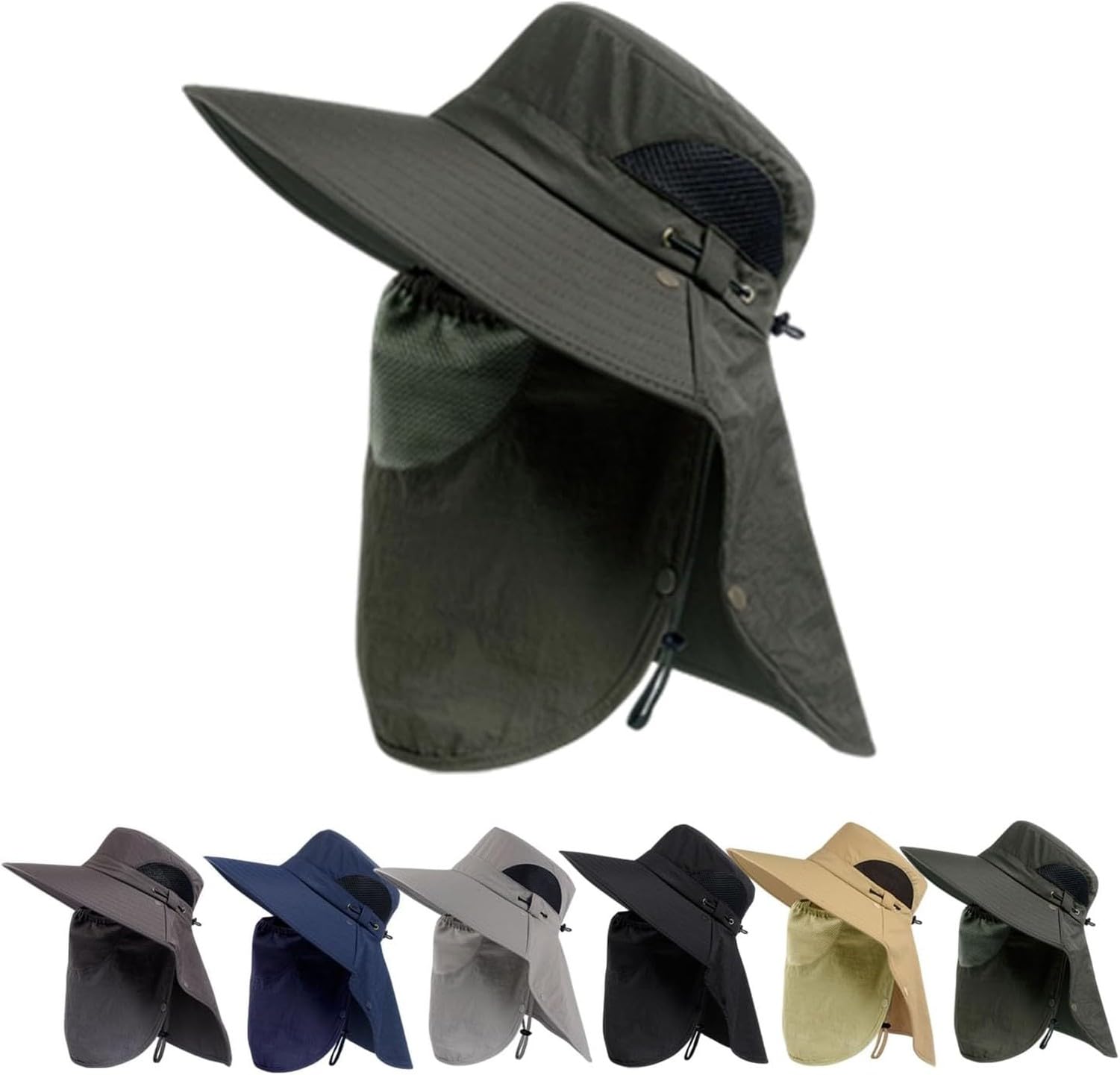 WOMGKDA Outdoor Wide Brim Sun Hat with Neck Flap for Men Women, UPF 50+ Breathable Boonie Bucket Hat 360° Safari Shape for Gardening Hiking Fishing Travel, #A