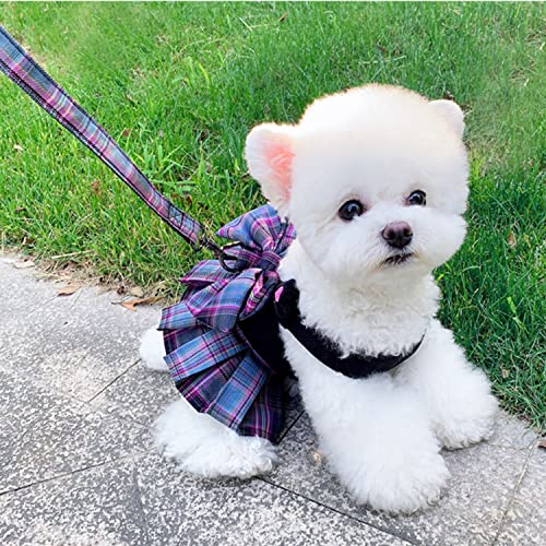 Dafuen Dog Dress Harnesses With Leash Set Jk Plaid Puppy Girl Skirt Doggy Dresses With Leash Ring Bunny Doggie Clothes For Small Medium Dogs Outfits Cat Apparel (Large, Red,Purple) #TOP2