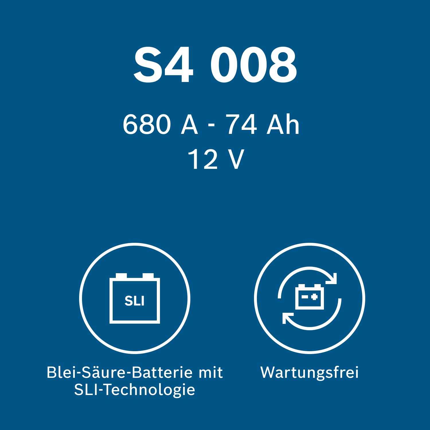 Bosch S4 008 Autobatterie 74 Ah - 680 A - 12 V, Blei-Säure-Batterie für Fahrzeuge ohne Start-Stopp-Automatik - Polarität: links - rechts +, 278 x 175 x 190 mm