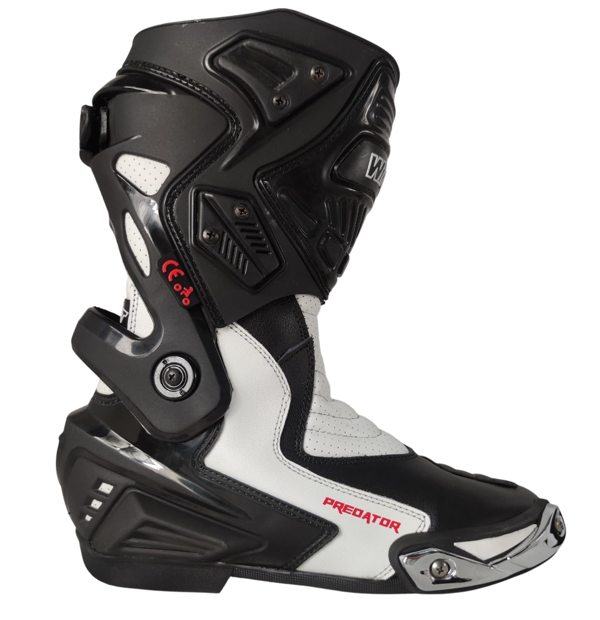 WinNet Stivali stivaletti sportivi racing omologati CE calzature di pelle per moto con protezioni da turismo o pista (Bianco, Sistema Taglie Calzature EU, Adulto, Numero, Media, 43)