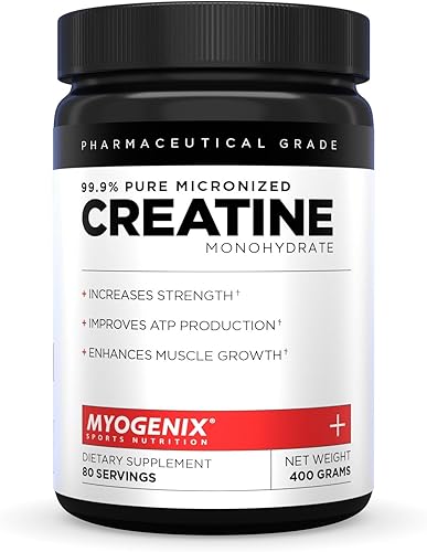 Myogenix Monohidrato de creatina, polvo de creatina pura para fuerza y resistencia, apoya la producción de ATP y la fuerza muscular, sin aditivos,