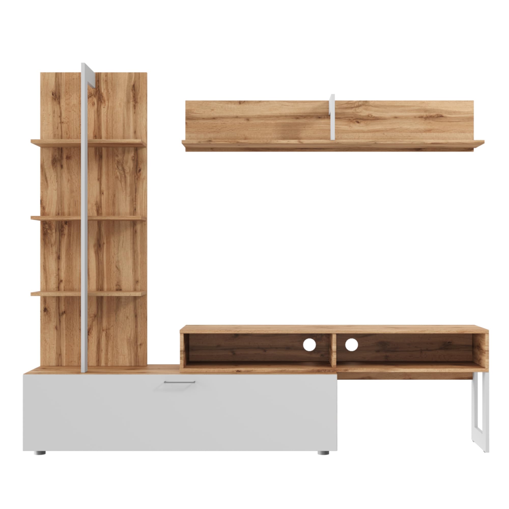 Komodee Ensemble TV Molde Chene Wotan/Blanc 251x174x37 cm