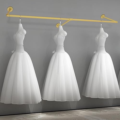 Miniatura 3 de Estante de ropa industrial dorado de 47 pulgadas montado en la pared para boutique sistema de estantes colgantes estante de metal para ropa soporte