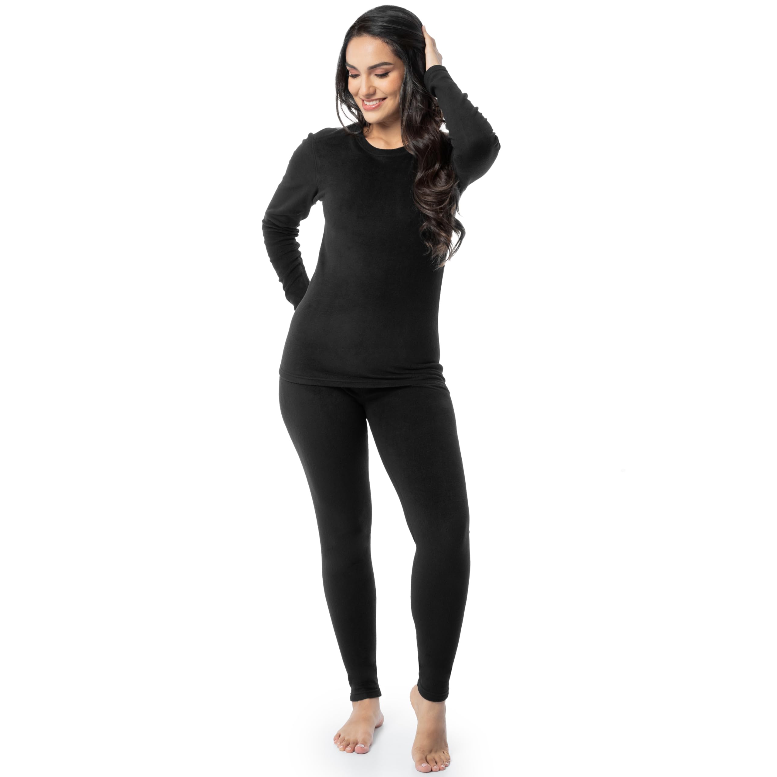 Fruit of the Loom Women's Stretch Fleece Lined Thermal Long Johns Underwear Set, Black, X-Small