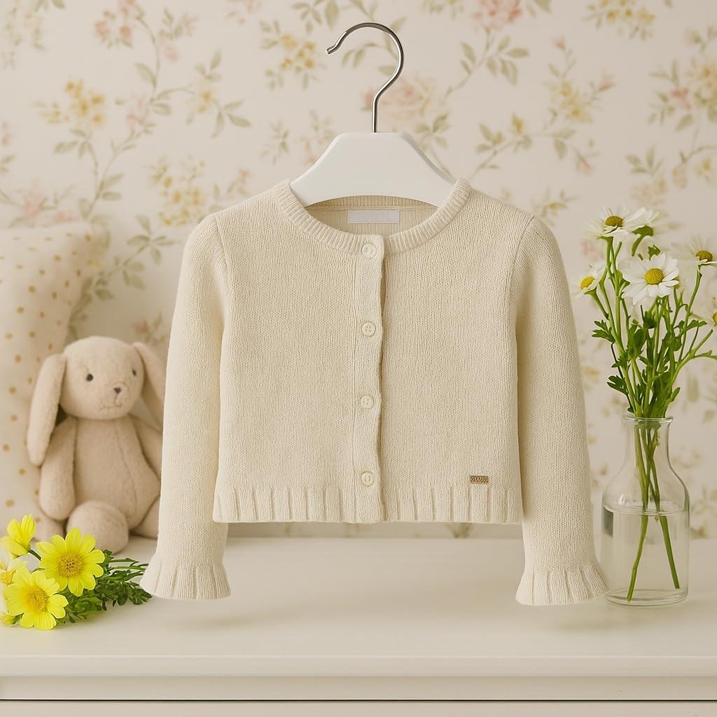 Cardigan in Misto Cotone e Lurex per Bambine e Ragazze, Polsini con Volant, Mayoral 4305, Ragazze Bolero, Golfino Bambina Elegante Bolero Coprispalle Ragazza