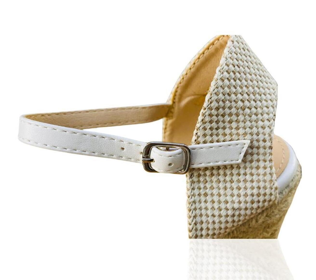 Miro Boho Chic Cuñas de Esparto Mujer – Alpargatas Cuña Novia Boho Chic Cómodas y Ligeras – Sandalias Mediterráneas con Encaje, Pulsera al Tobillo y Plataforma de Yute para Verano y Eventos
